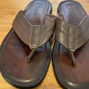 Brown leather intentionally distressed sandals